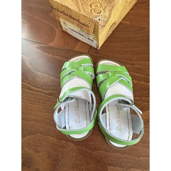 Salt Water Little Girls Size 10 Originals‎ Lime Sandals Leather Flats NEW - Picture 8 of 8